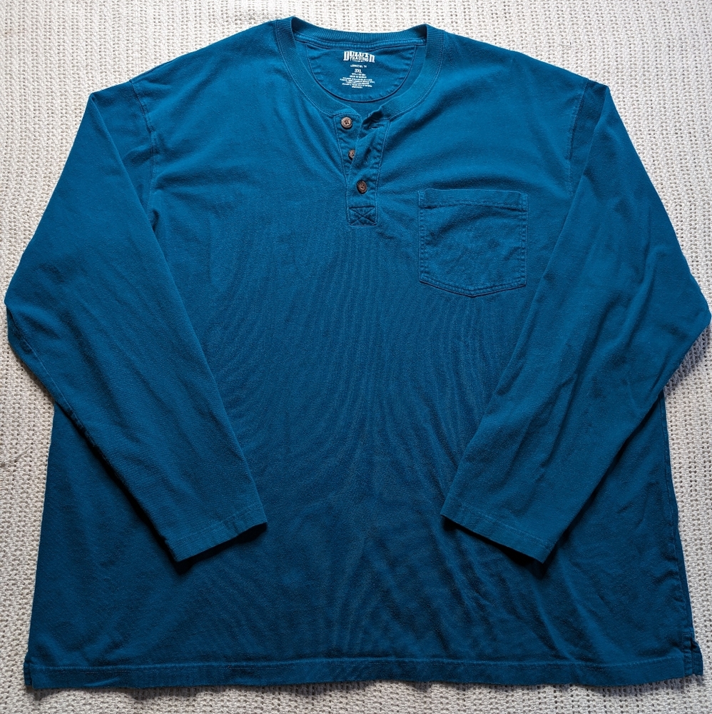 Duluth Trading Co Shirt Men's 3XL Teal Blue Long Sleeve Shirt Longtail T